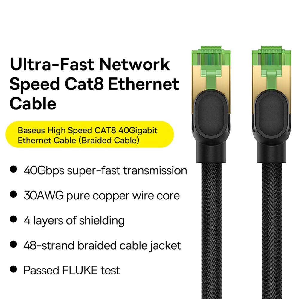 BASEUS BASEUS 1.5 m Cat8 40Gbps RJ45 Nätverkskabel Svart - Teknikhallen.se