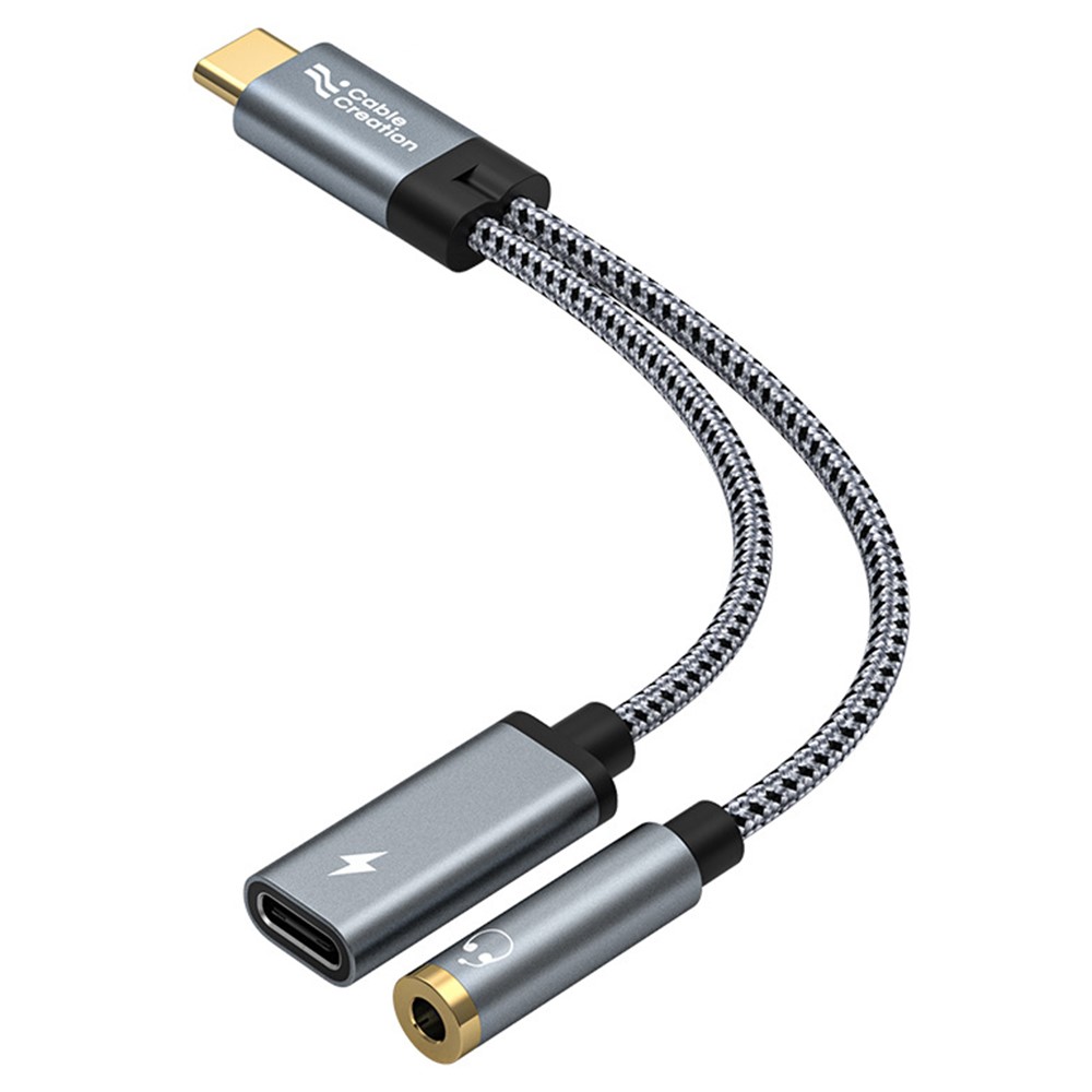 CableCreation CableCreation 60W PD 2in1 USB-C Till USB-C/AUX Adapter Grå - Teknikhallen.se