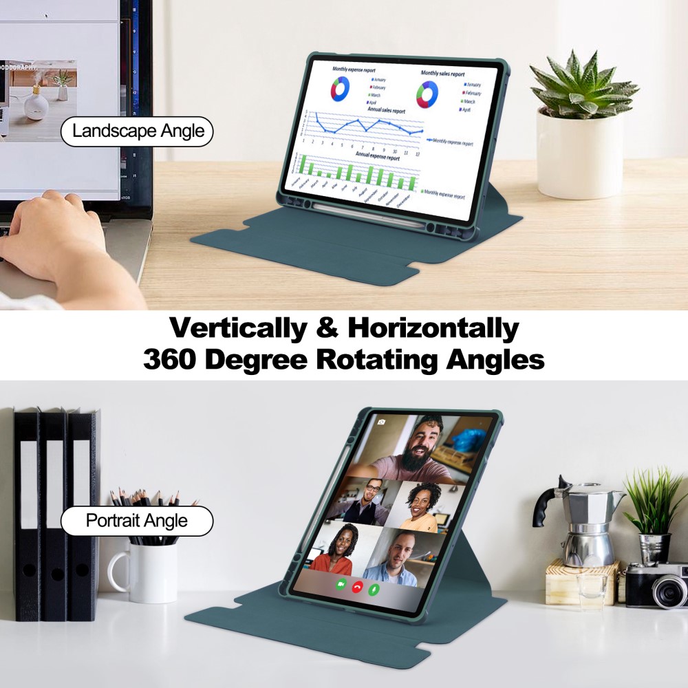  Samsung Galaxy Tab S10 Plus Fodral 360° Rotation Grön - Teknikhallen.se