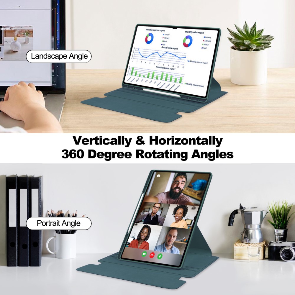  Samsung Galaxy Tab S10 Ultra Fodral 360° Rotation Grön - Teknikhallen.se