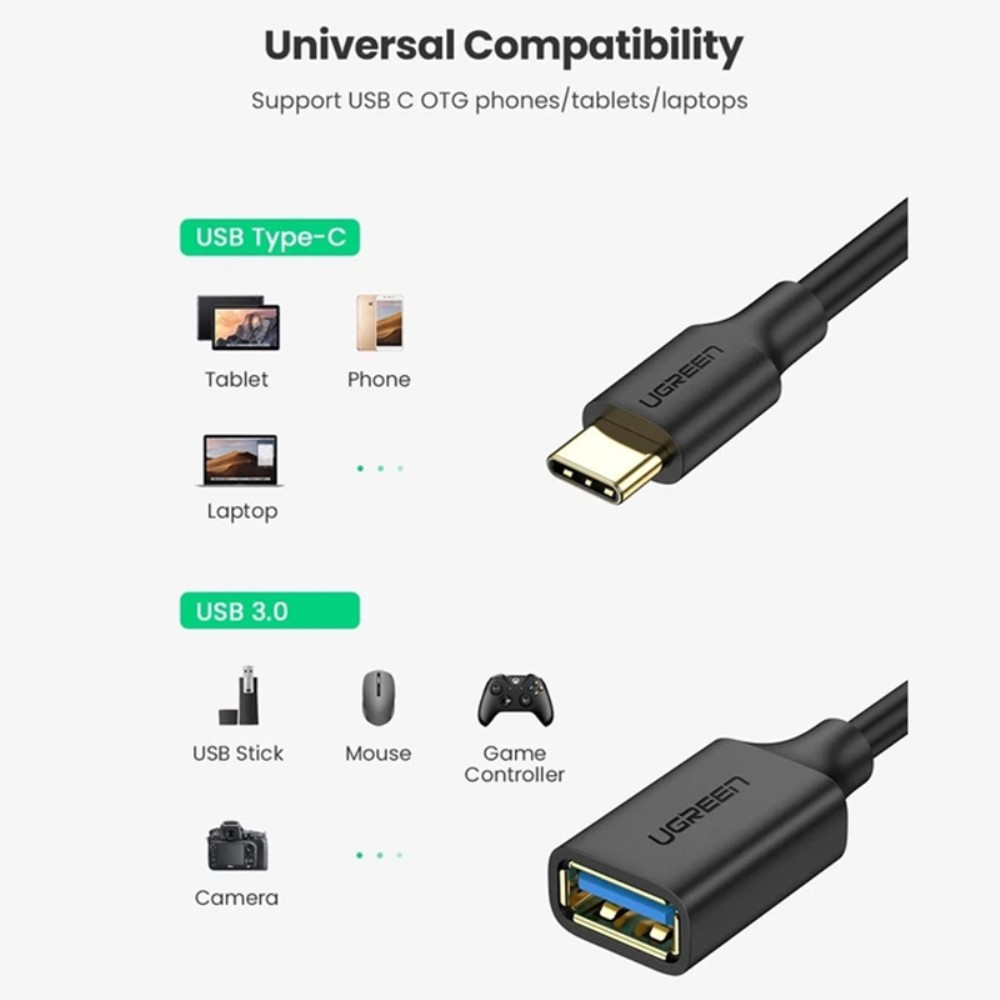 UGREEN UGREEN USB-C Hane - USB-A 3.0 Hona Adapter Svart - Teknikhallen.se