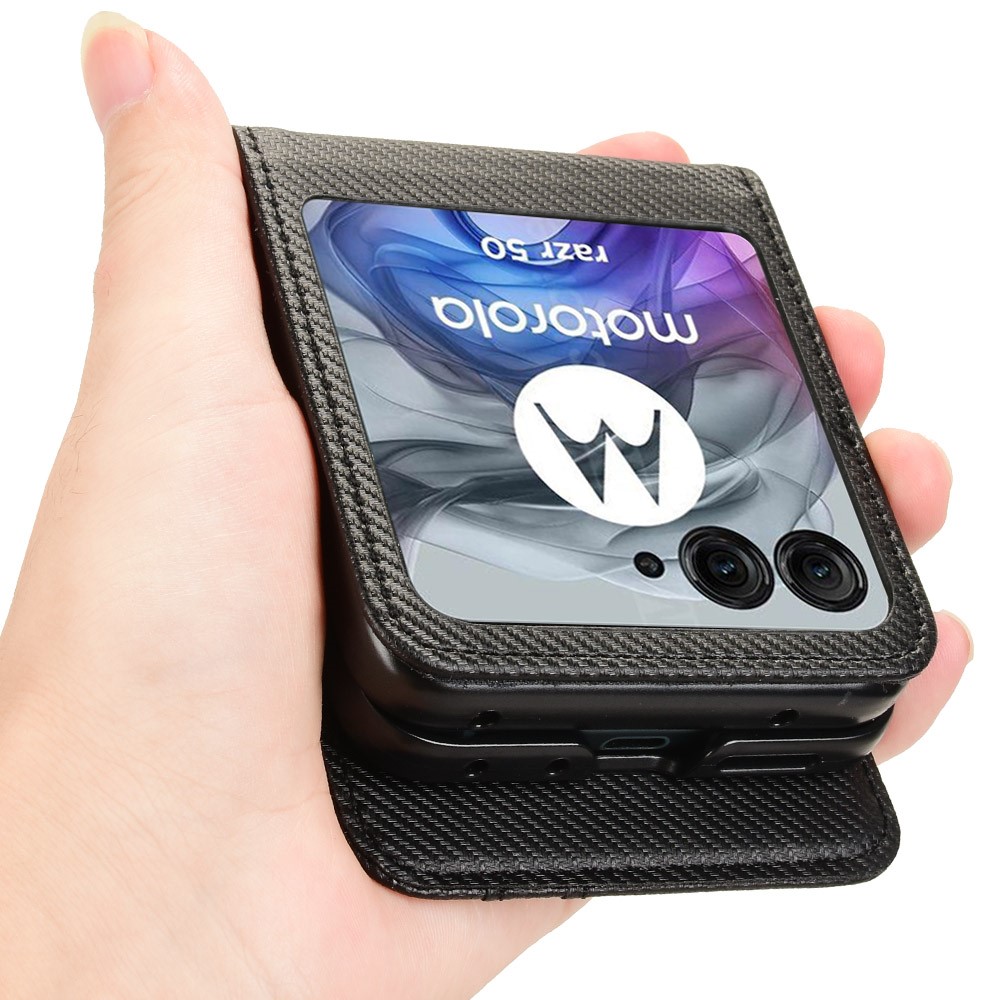  Motorola Razr 60 / 50 5G Skal Med Kortfack Läder Svart - Teknikhallen.se