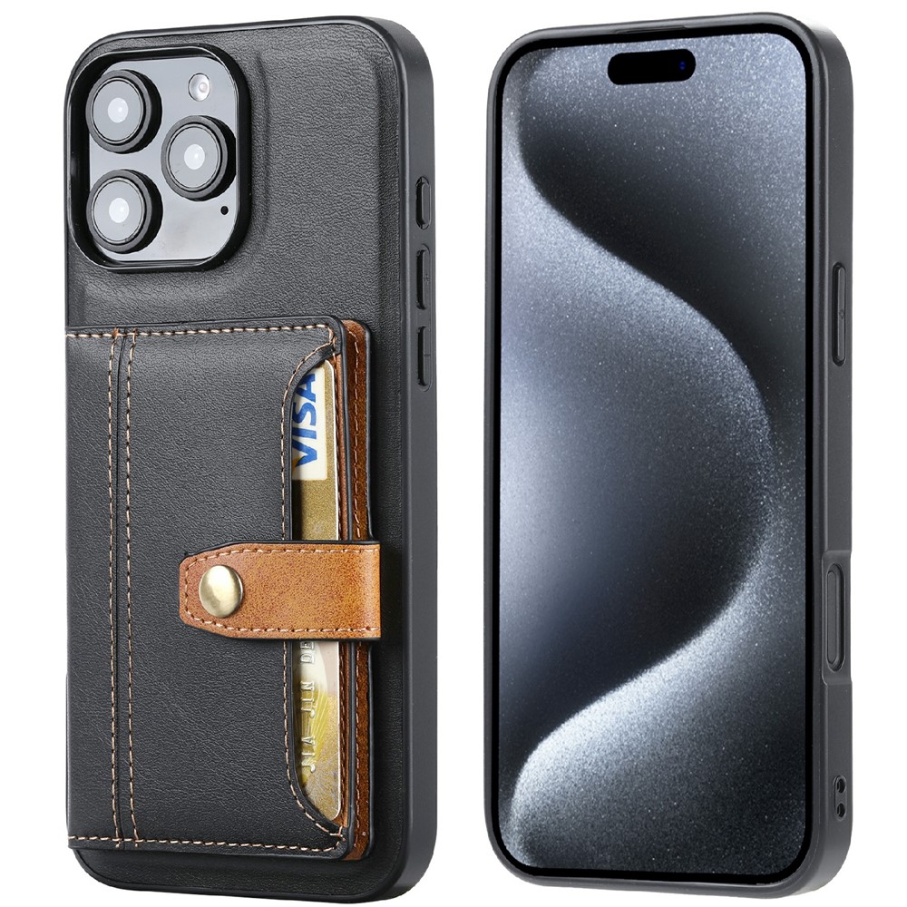  iPhone 16 Pro Läder Skal Med Kortfack Svart - Teknikhallen.se