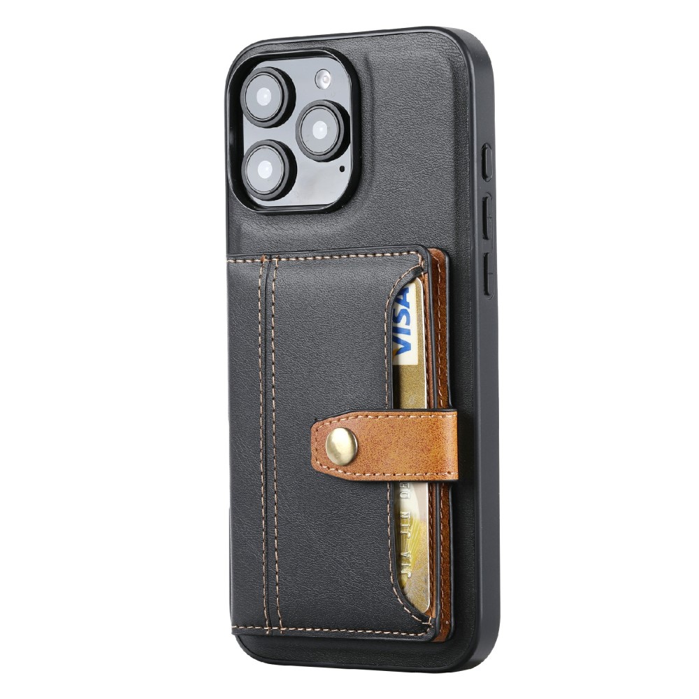  iPhone 16 Pro Läder Skal Med Kortfack Svart - Teknikhallen.se