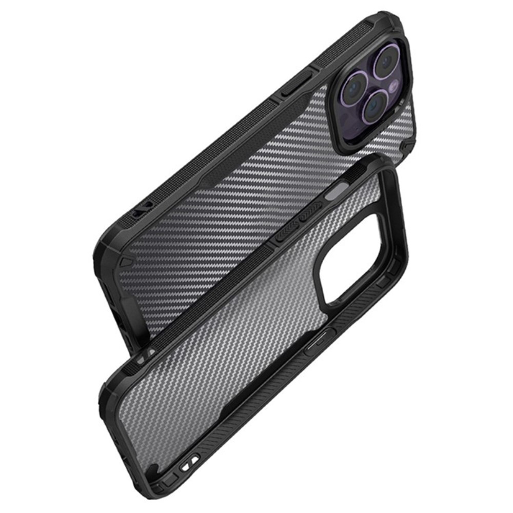  iPhone 16 Pro Skal Kolfiber Textur Transparent / Svart - Teknikhallen.se