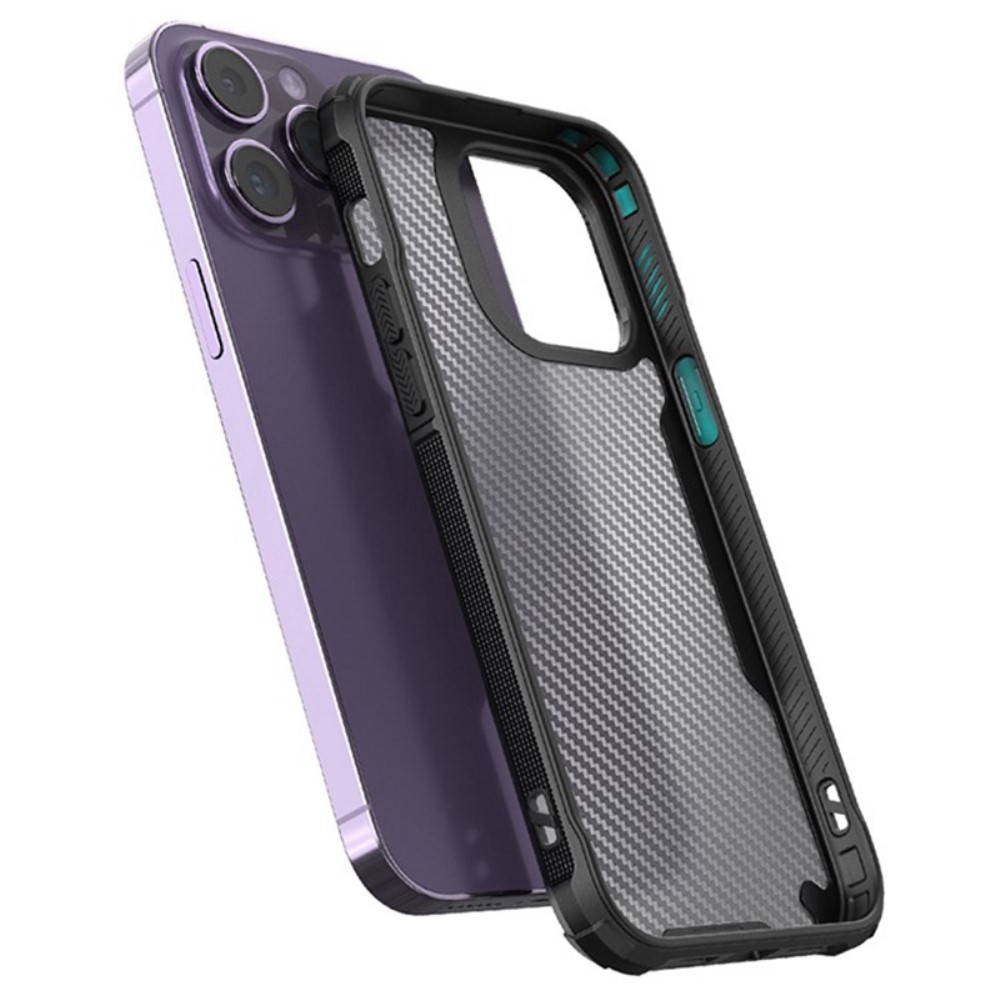  iPhone 16 Pro Skal Kolfiber Textur Transparent / Svart - Teknikhallen.se