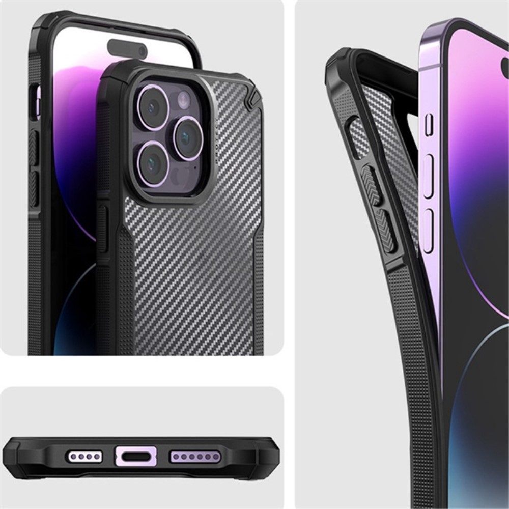  iPhone 16 Pro Skal Kolfiber Textur Transparent / Svart - Teknikhallen.se