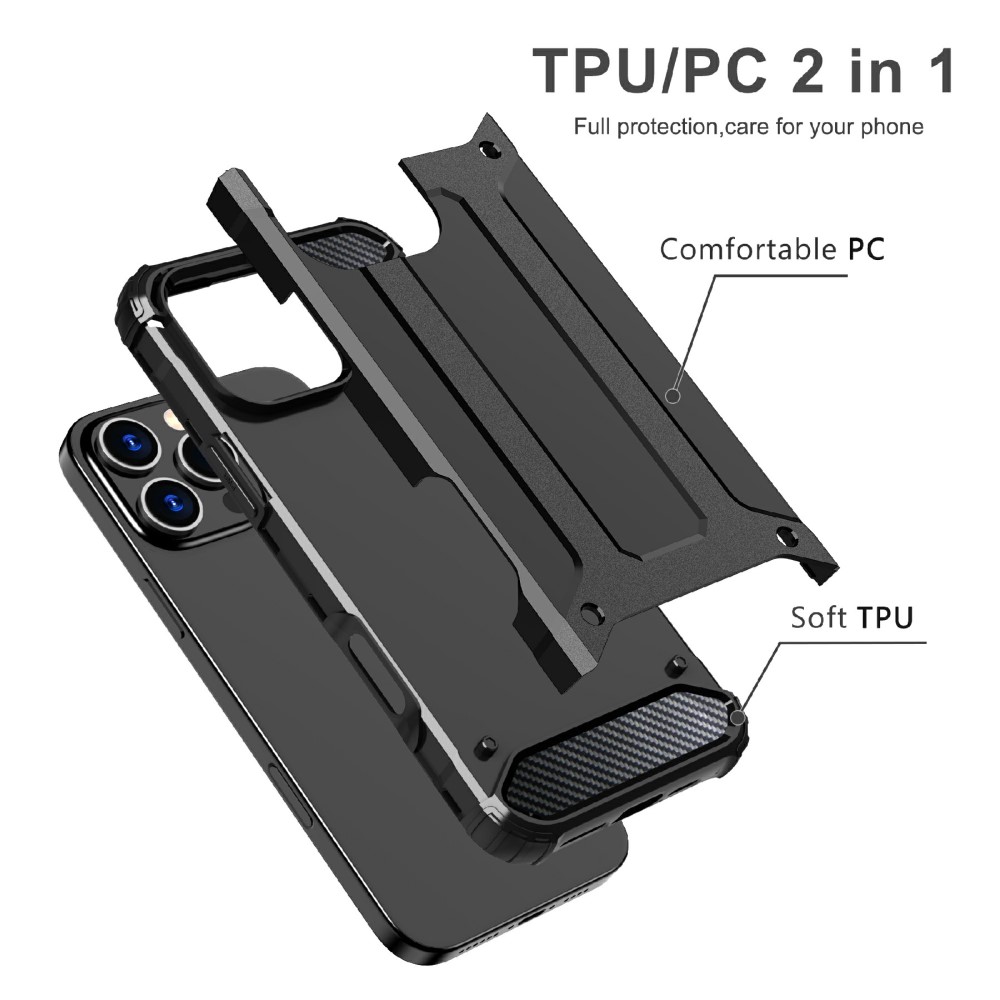  iPhone 16 Pro Skal Shockproof Armor Hybrid Svart - Teknikhallen.se