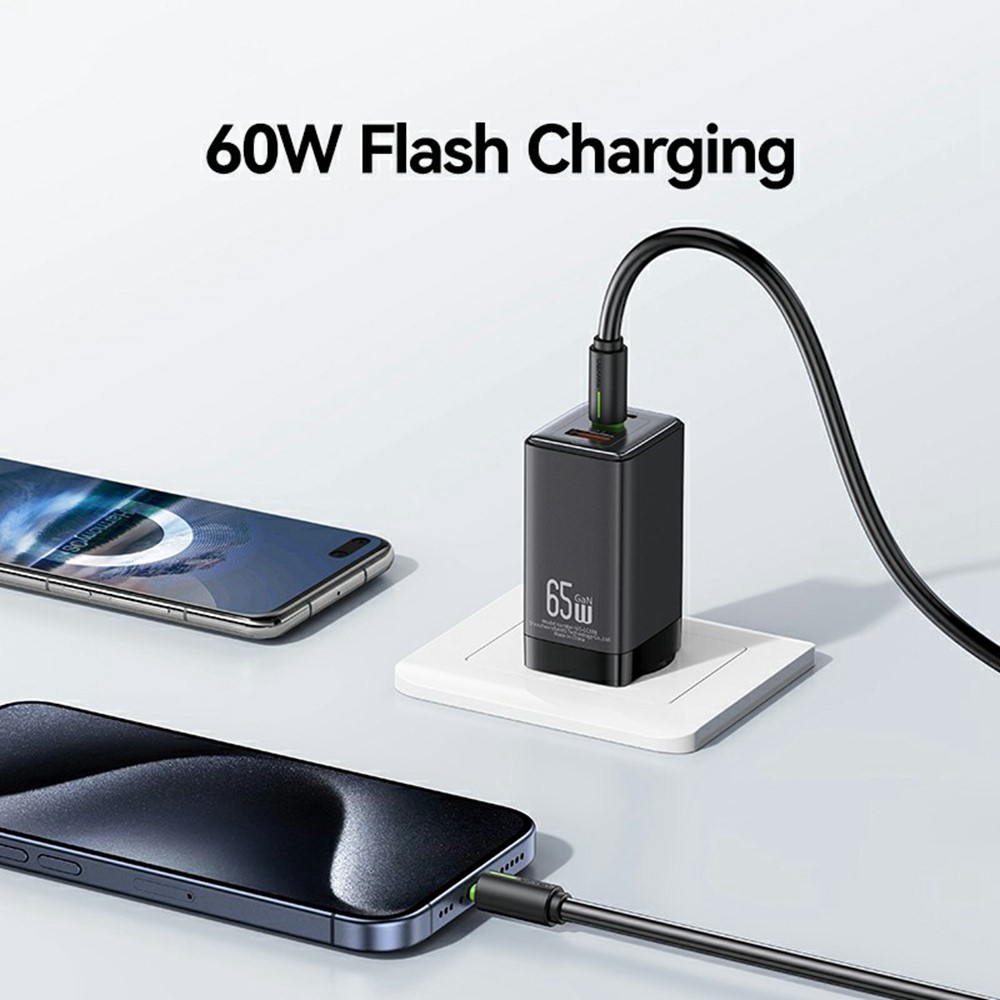 USAMS USAMS 1m 60W USB-C - USB-C Kabel Rosa - Teknikhallen.se