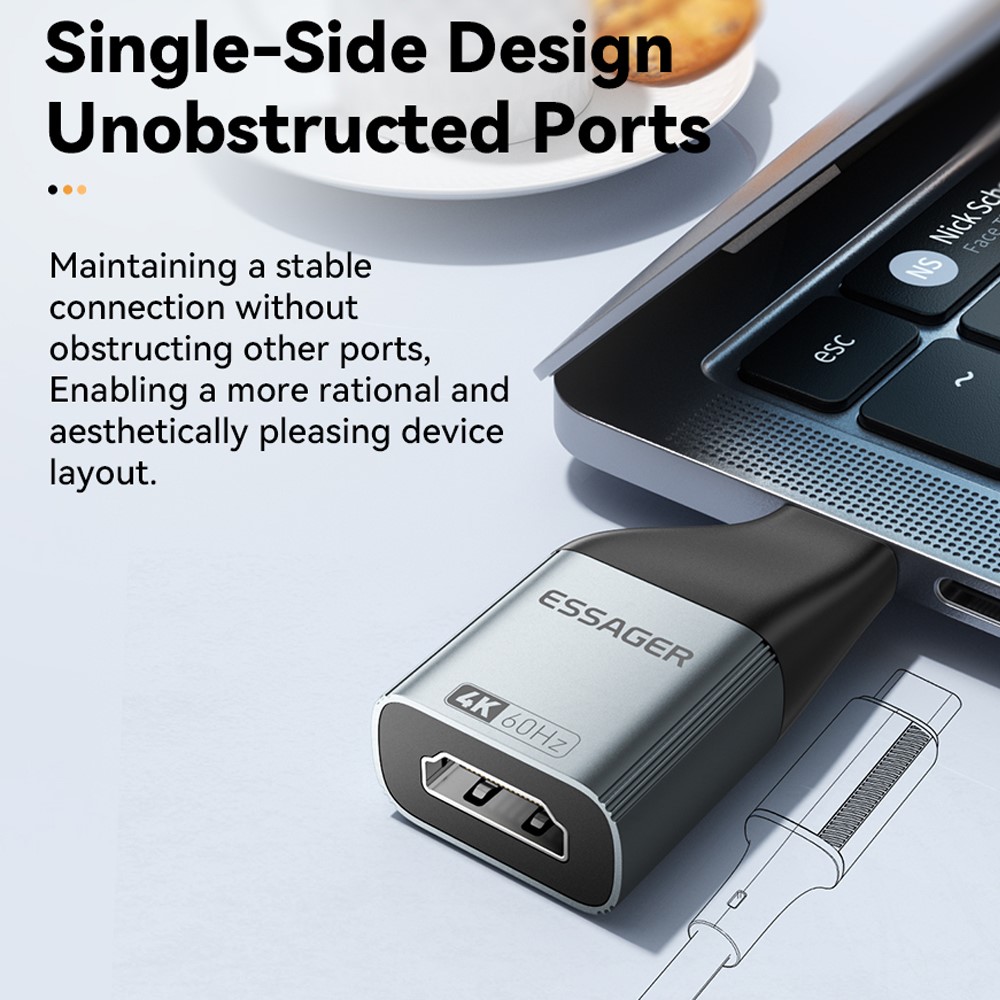 ESSAGER ESSAGER 4K 60Hz HDMI Hona Till USB-C Hane Adapter Grå - Teknikhallen.se