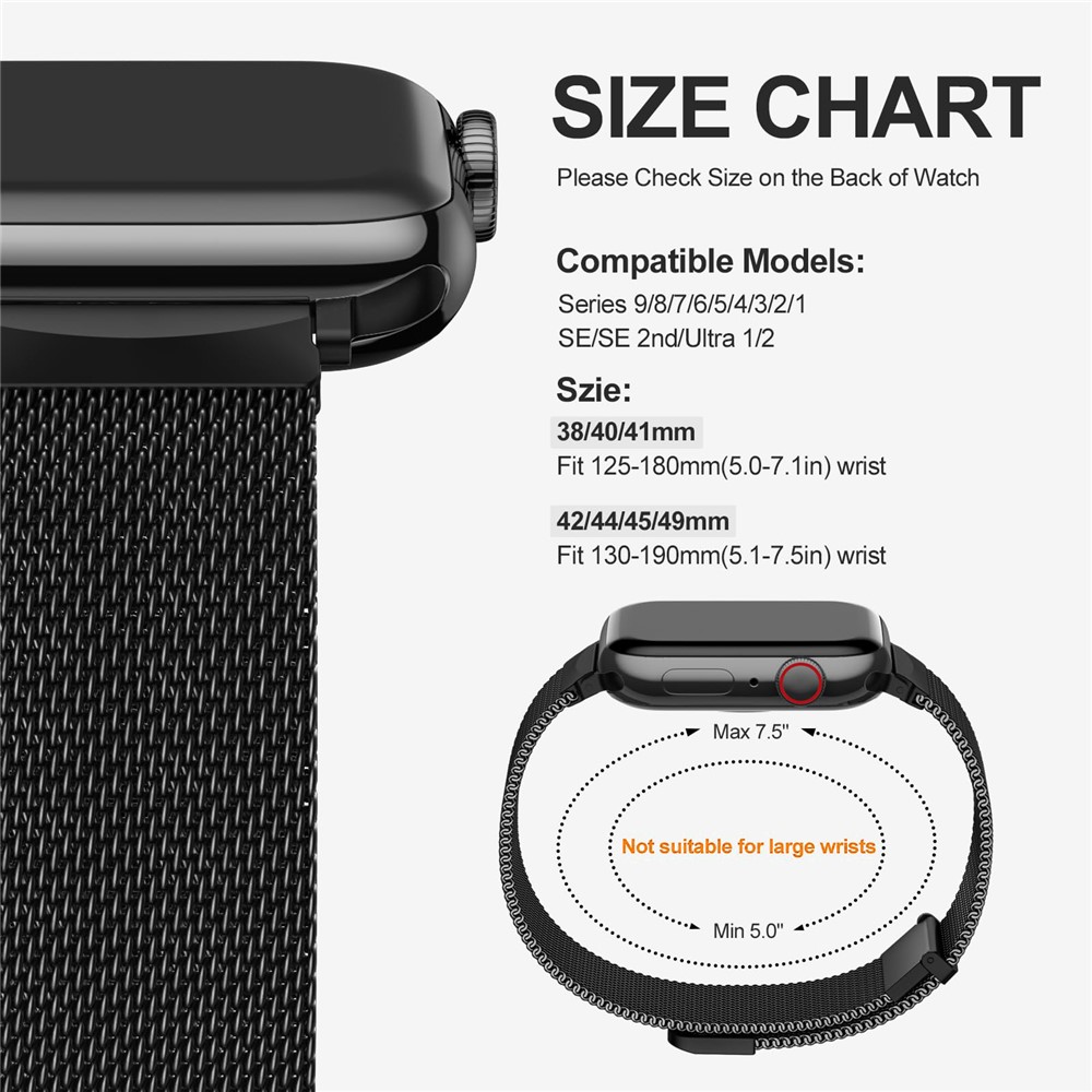  Apple Watch 38/40/41/42 mm Armband Milanese Loop Svart - Teknikhallen.se