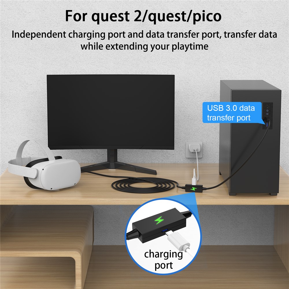 AMVR AMVR 5m Link Kabel Med Laddningsport USB-C Svart - Teknikhallen.se