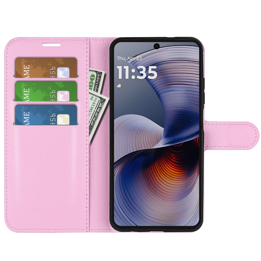  Motorola Moto G55 5G Fodral Litchi Läder Ljus Rosa - Teknikhallen.se