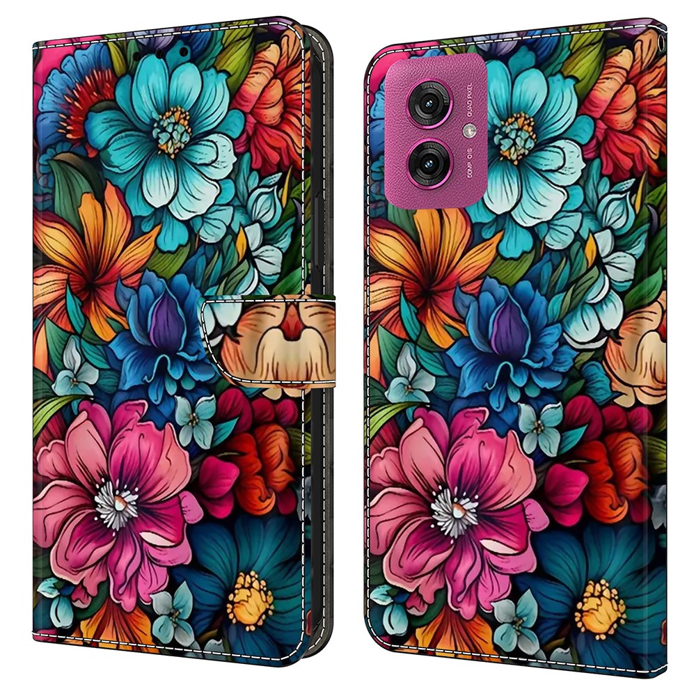  Motorola Moto G55 5G Fodral Läder Blommor - Teknikhallen.se