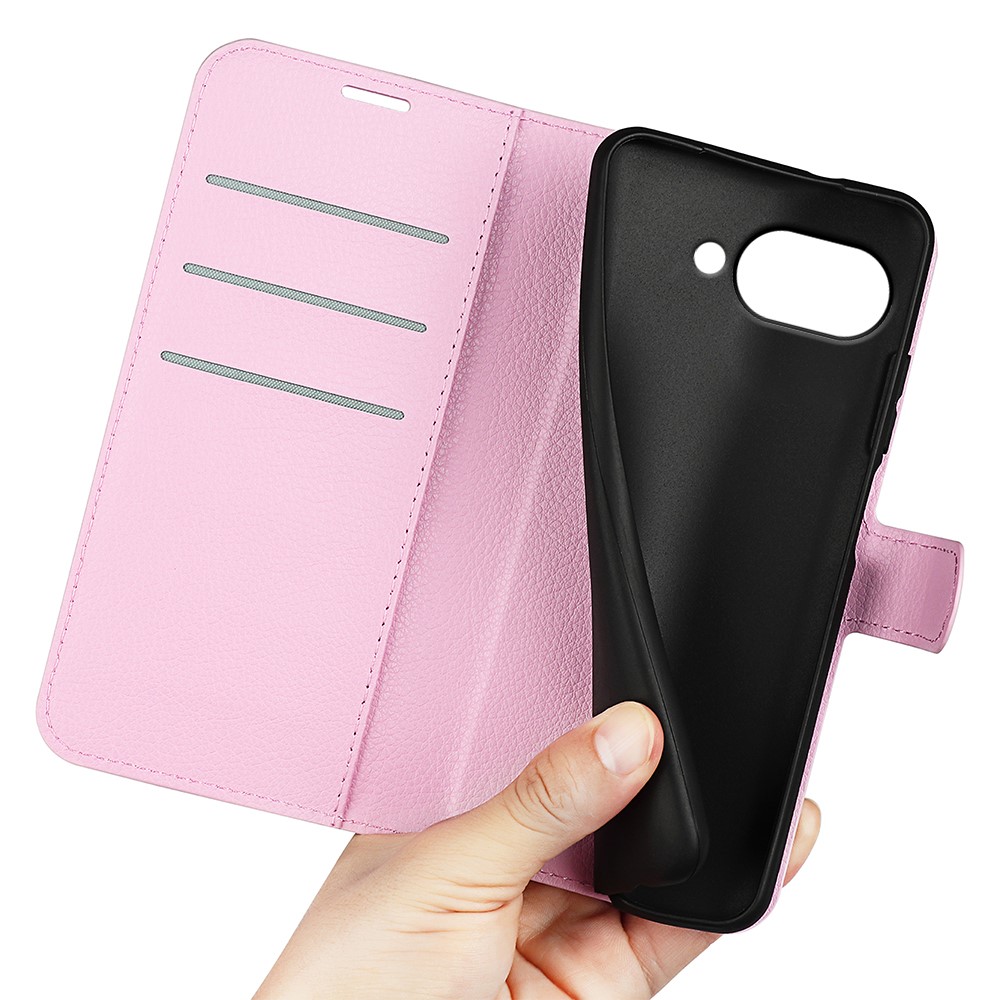  Google Pixel 9a Fodral Litchi Läder Ljus Rosa - Teknikhallen.se