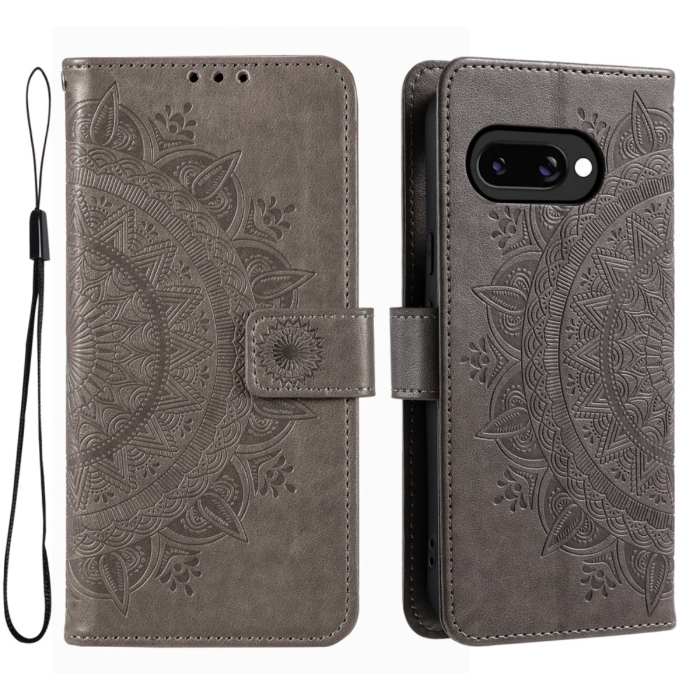  Google Pixel 9a Fodral Mandala Läder Grå - Teknikhallen.se