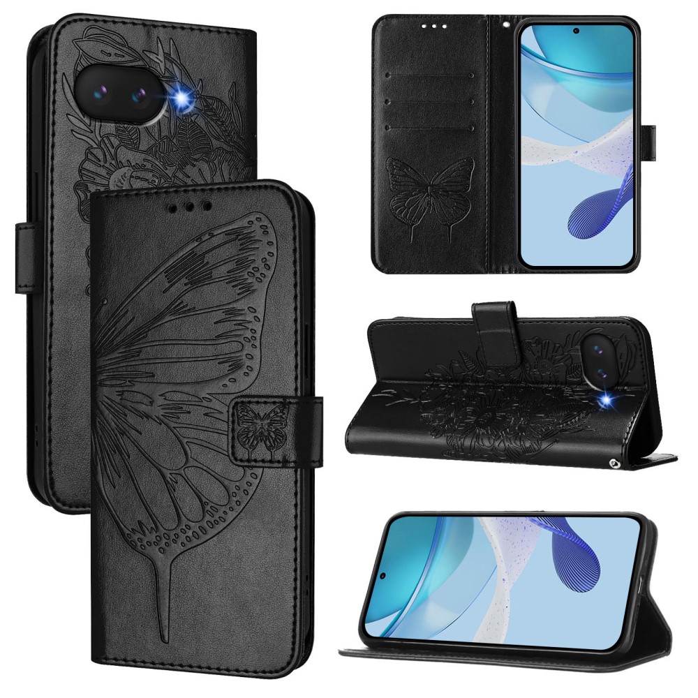  Google Pixel 9a Fodral Fjäril Tryck Svart - Teknikhallen.se