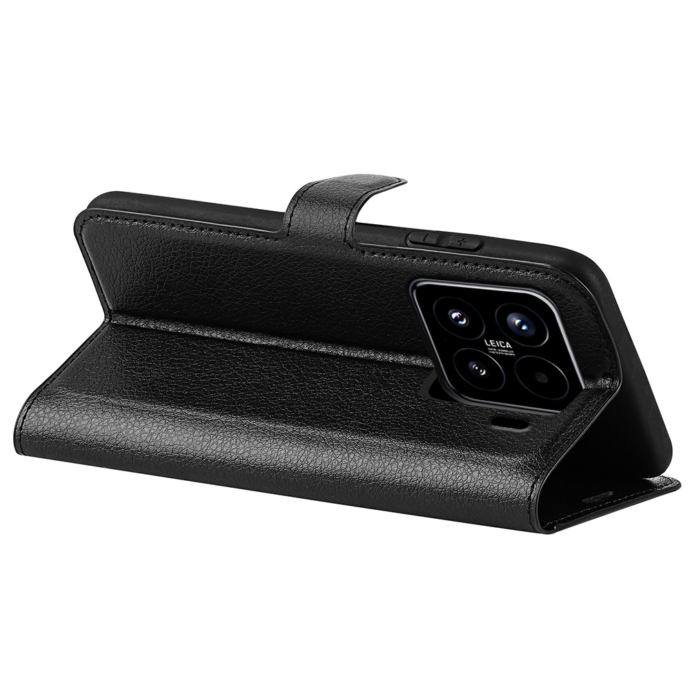  Xiaomi 15 Fodral Litchi Läder Svart - Teknikhallen.se