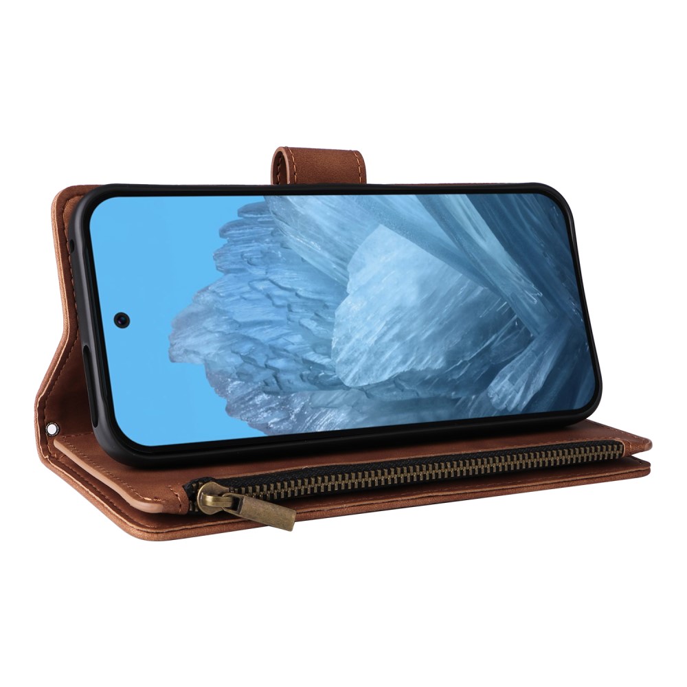  Google Pixel 9a Fodral Multifunktionellt Läder Brun - Teknikhallen.se