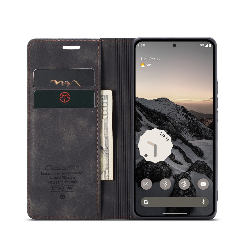 CASEME CASEME Google Pixel 9a Fodral Flip Retro Läder Svart - Teknikhallen.se