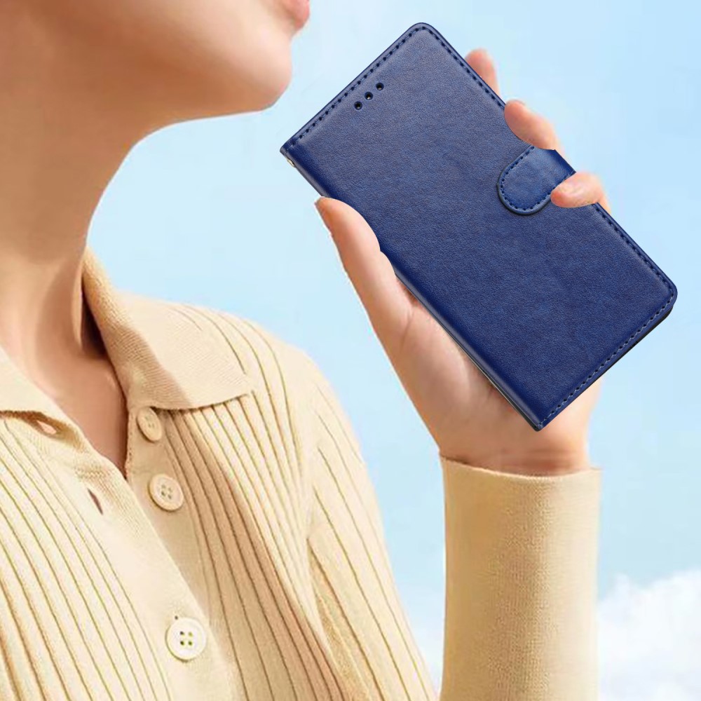  Samsung Galaxy S25 Edge Fodral Läder Blå - Teknikhallen.se