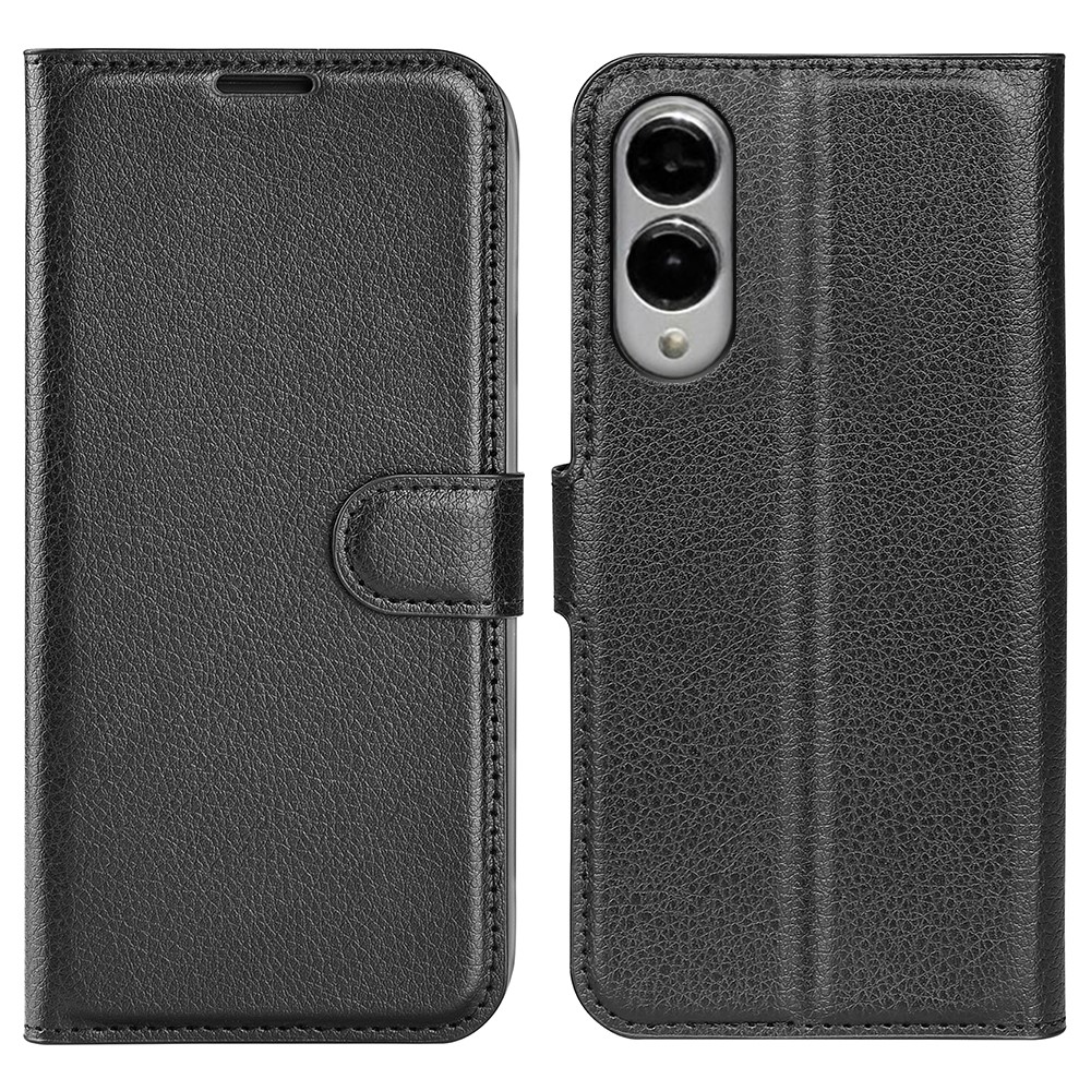  Samsung Galaxy S25 Edge Fodral Litchi Läder Svart - Teknikhallen.se