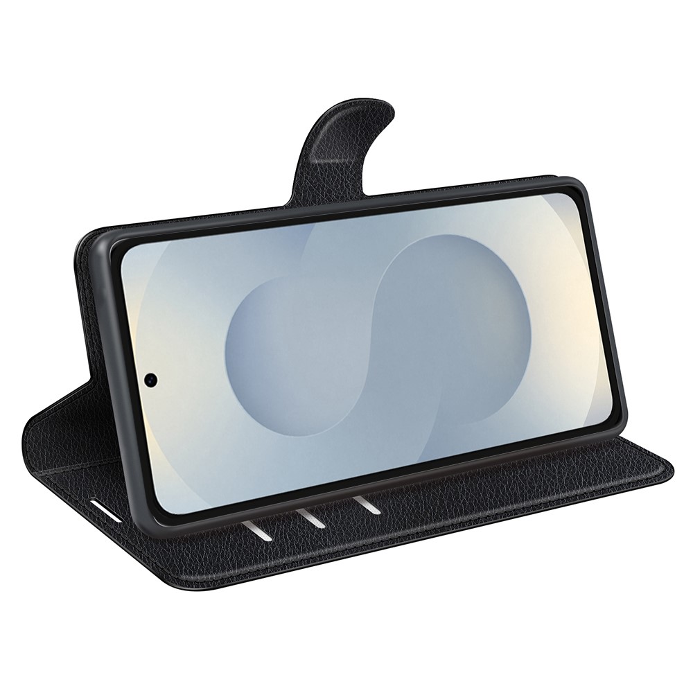  Samsung Galaxy S25 Edge Fodral Litchi Läder Svart - Teknikhallen.se