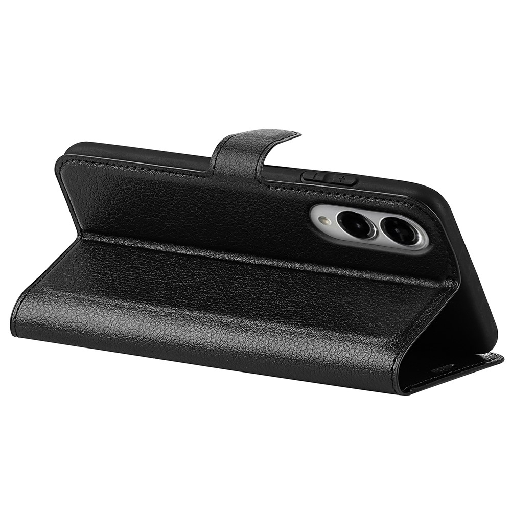  Samsung Galaxy S25 Edge Fodral Litchi Läder Svart - Teknikhallen.se