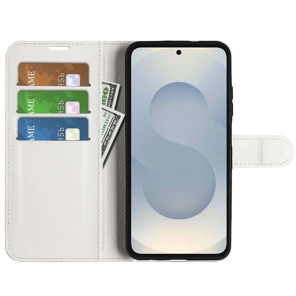  Samsung Galaxy S25 Edge Fodral Litchi Läder Vit - Teknikhallen.se