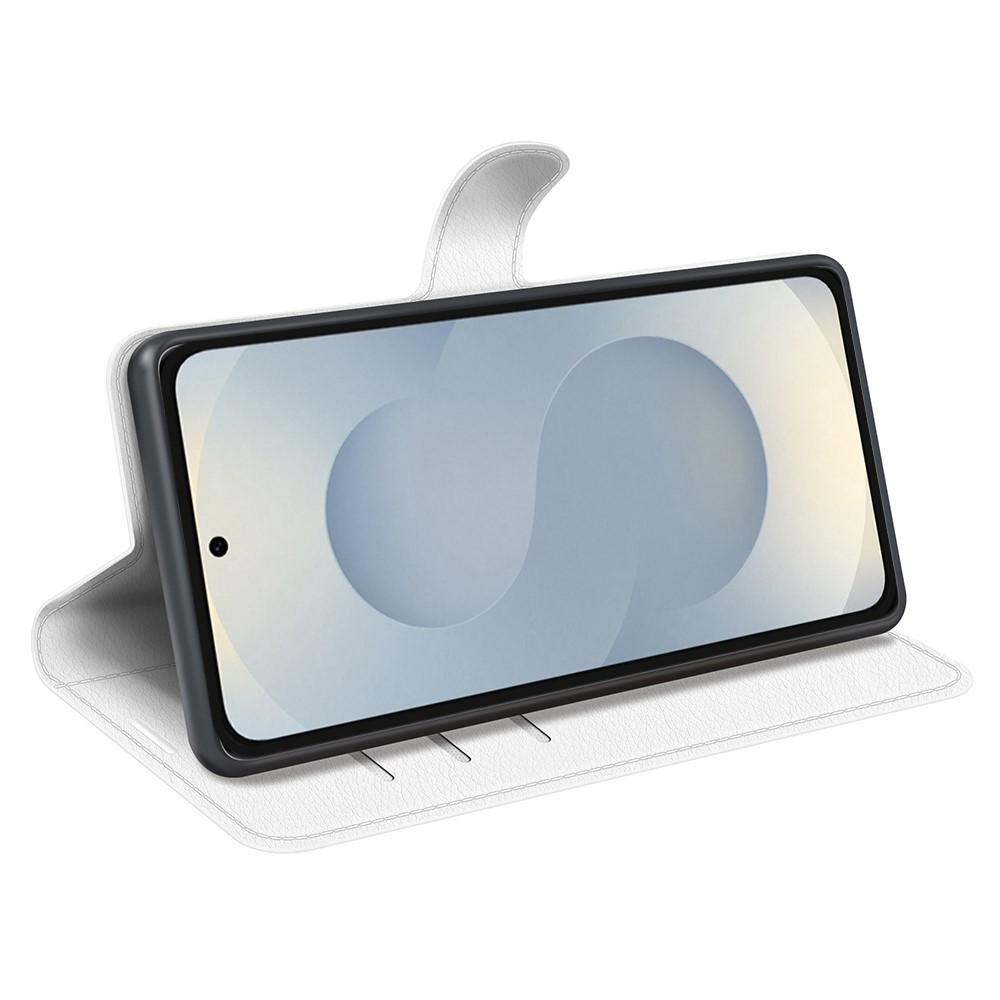  Samsung Galaxy S25 Edge Fodral Litchi Läder Vit - Teknikhallen.se