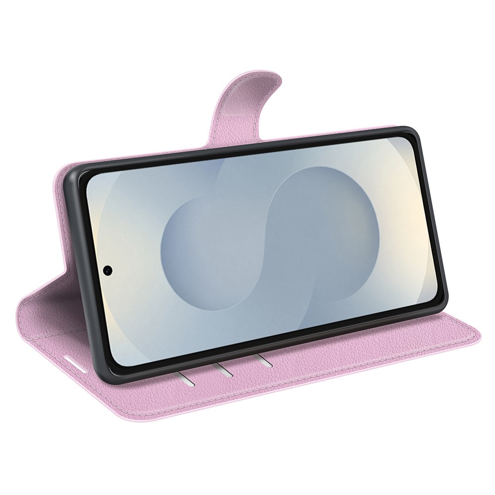  Samsung Galaxy S25 Edge Fodral Litchi Läder Ljus Rosa - Teknikhallen.se