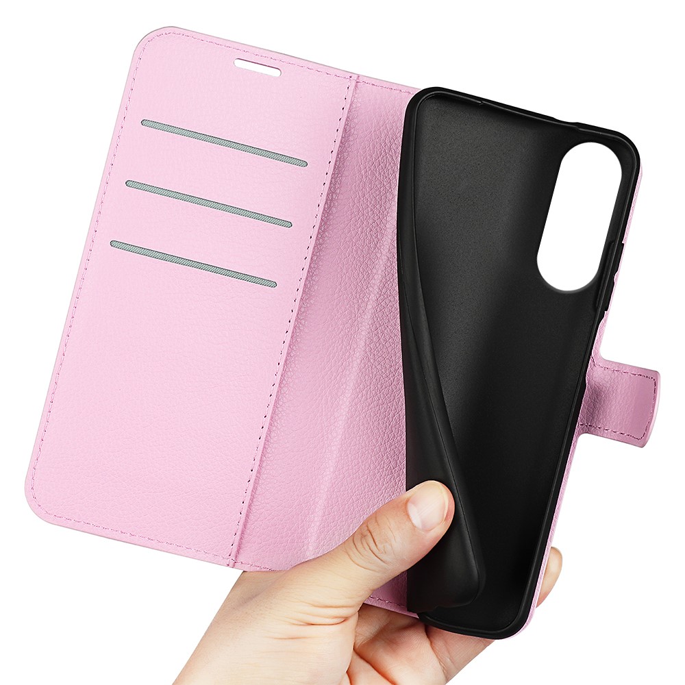  Samsung Galaxy S25 Edge Fodral Litchi Läder Ljus Rosa - Teknikhallen.se