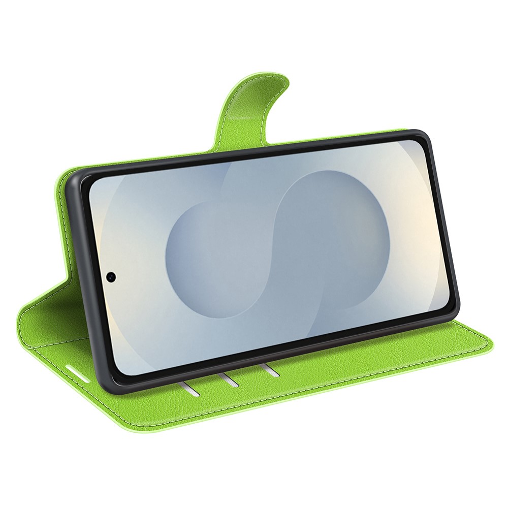  Samsung Galaxy S25 Edge Fodral Litchi Läder Grön - Teknikhallen.se