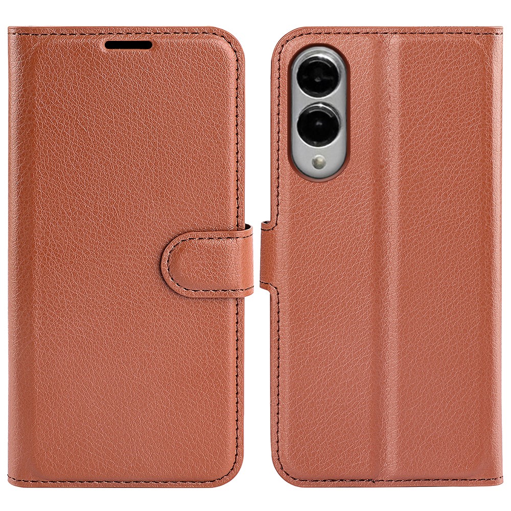  Samsung Galaxy S25 Edge Fodral Litchi Läder Brun - Teknikhallen.se