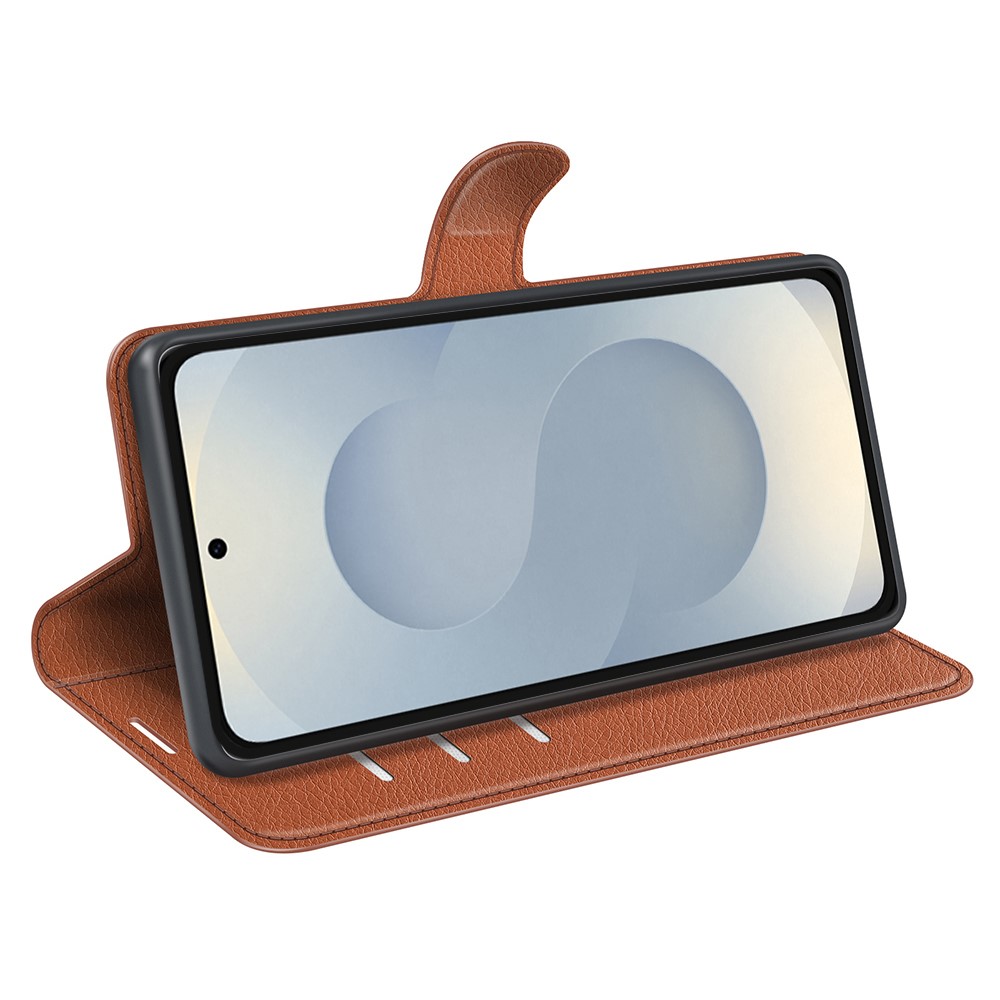  Samsung Galaxy S25 Edge Fodral Litchi Läder Brun - Teknikhallen.se