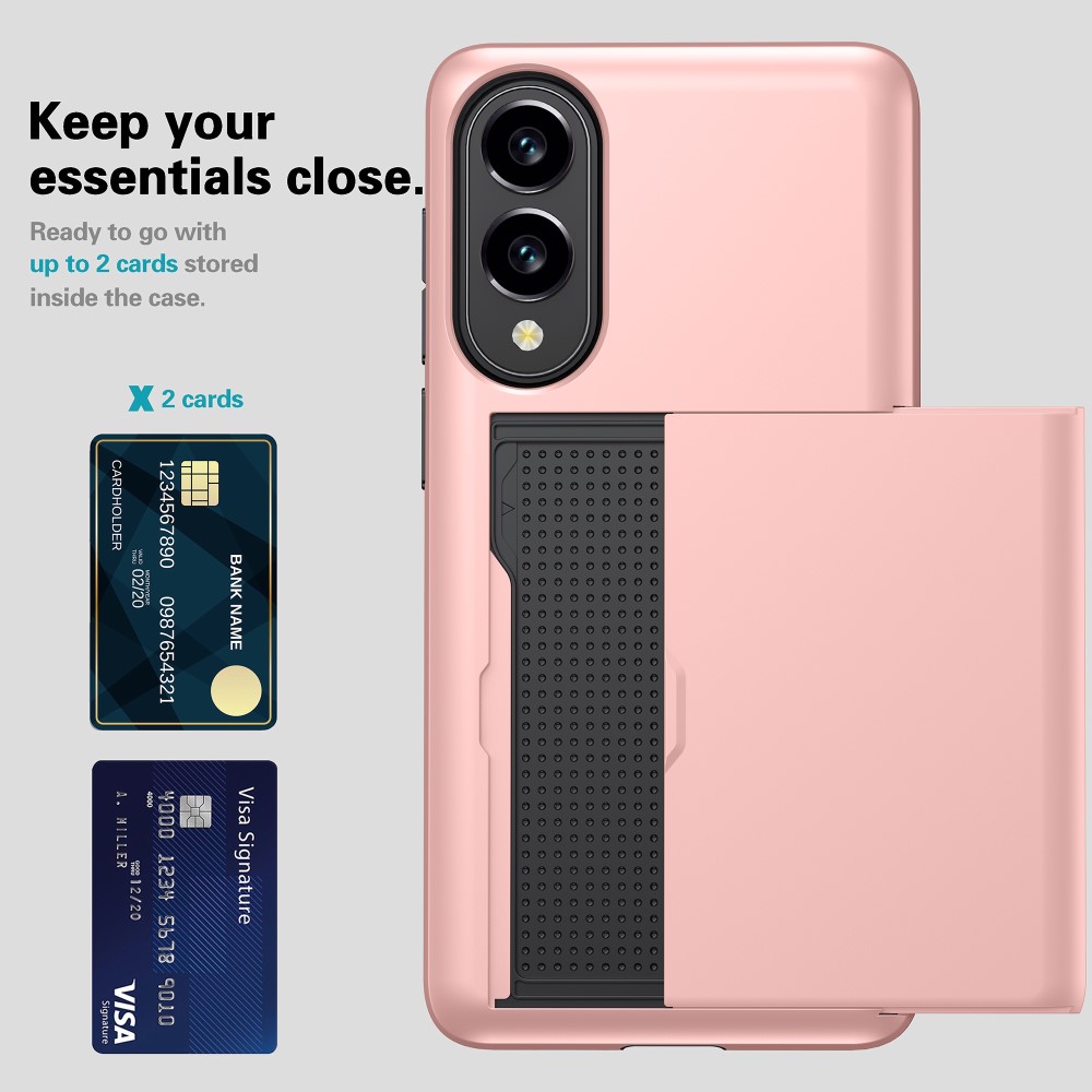  Samsung Galaxy S25 Edge Skal Hybrid Med Kortfack Rosa - Teknikhallen.se