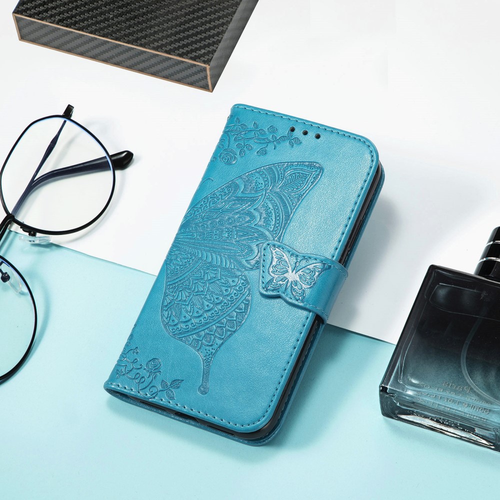  Samsung Galaxy S25 Edge Fodral Med Fjäril Tryck Blå - Teknikhallen.se