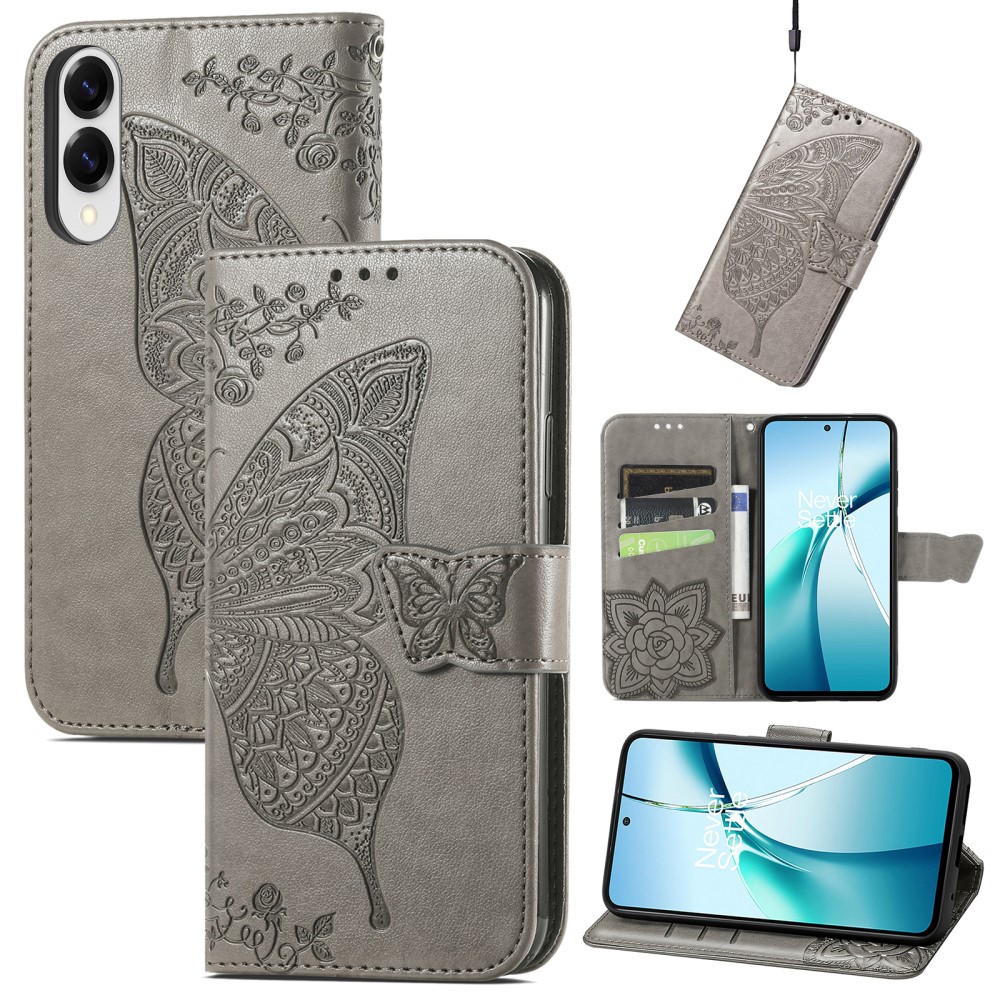  Samsung Galaxy S25 Edge Fodral Med Fjäril Tryck Grå - Teknikhallen.se
