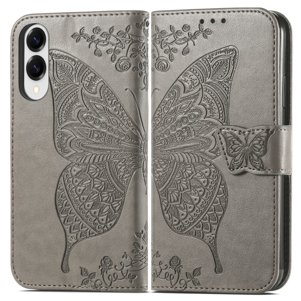  Samsung Galaxy S25 Edge Fodral Med Fjäril Tryck Grå - Teknikhallen.se