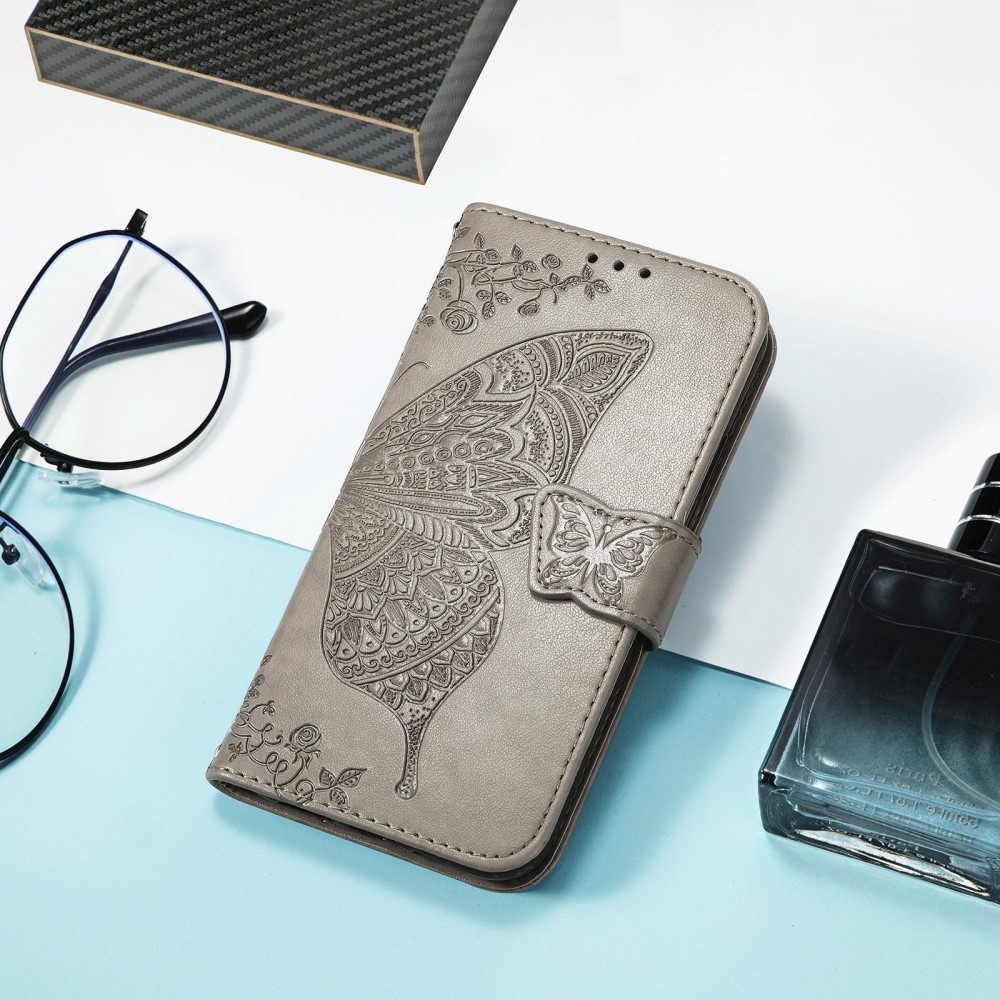  Samsung Galaxy S25 Edge Fodral Med Fjäril Tryck Grå - Teknikhallen.se