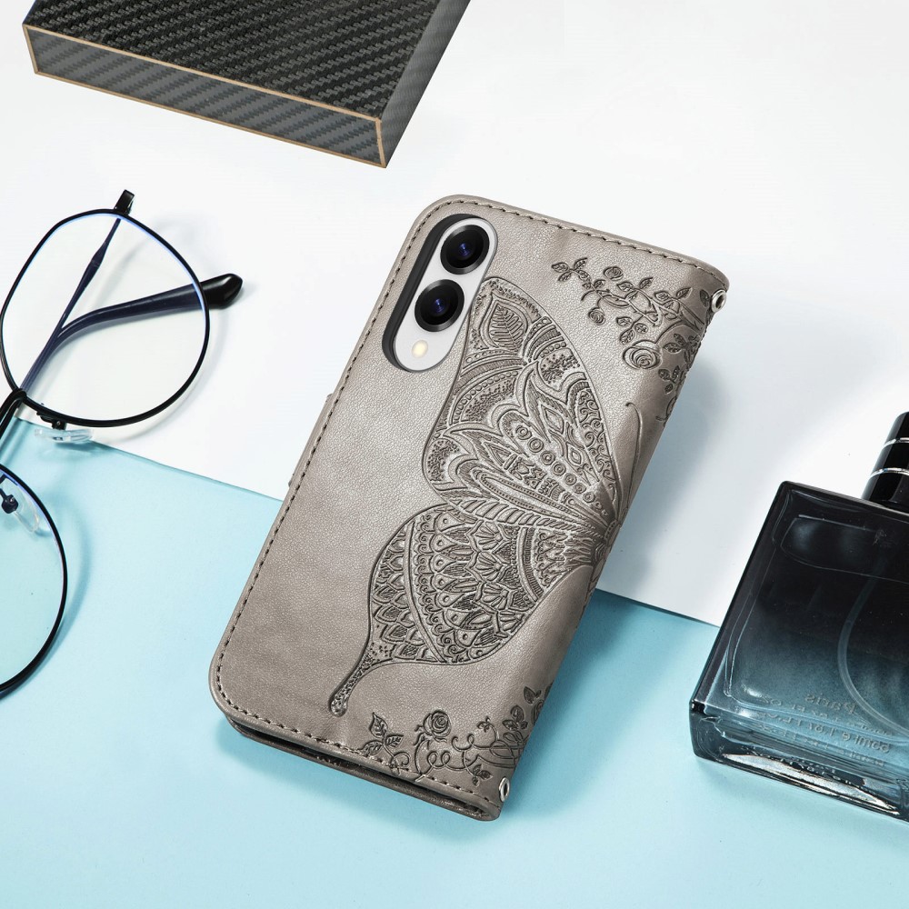  Samsung Galaxy S25 Edge Fodral Med Fjäril Tryck Grå - Teknikhallen.se