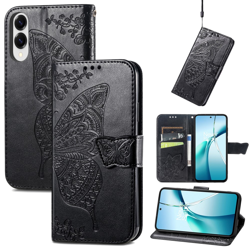  Samsung Galaxy S25 Edge Fodral Med Fjäril Tryck Svart - Teknikhallen.se