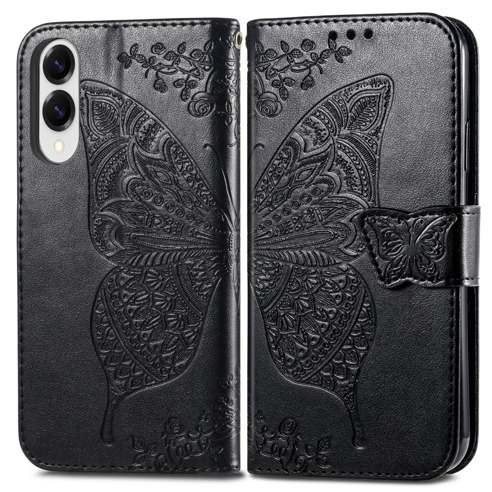  Samsung Galaxy S25 Edge Fodral Med Fjäril Tryck Svart - Teknikhallen.se