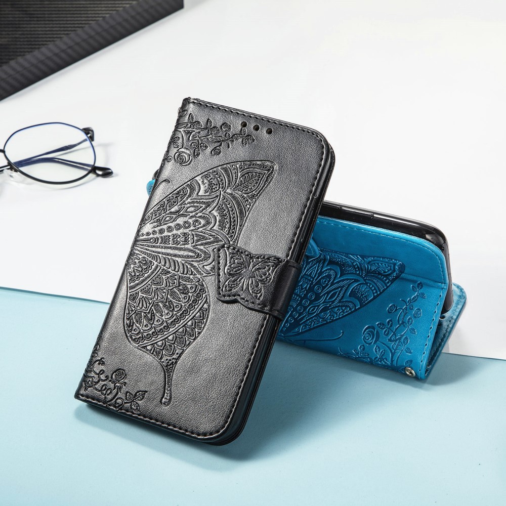  Samsung Galaxy S25 Edge Fodral Med Fjäril Tryck Svart - Teknikhallen.se