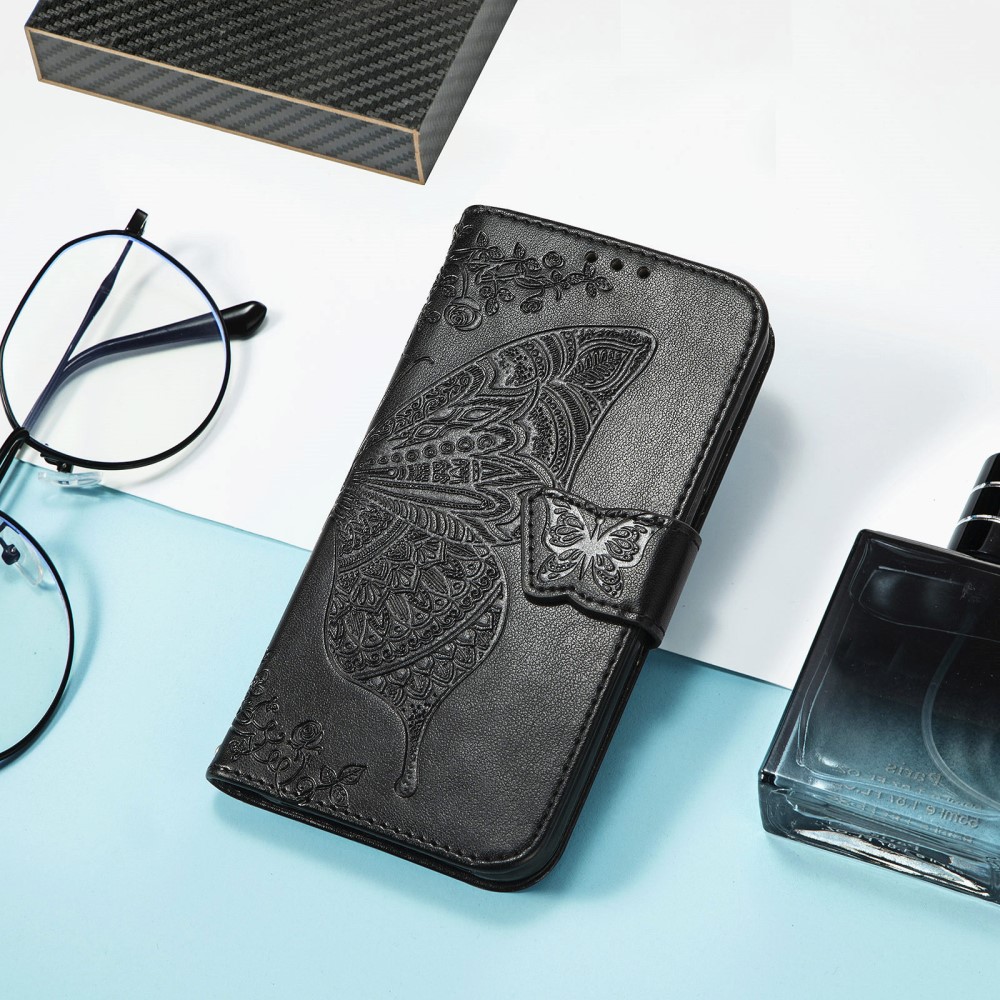  Samsung Galaxy S25 Edge Fodral Med Fjäril Tryck Svart - Teknikhallen.se