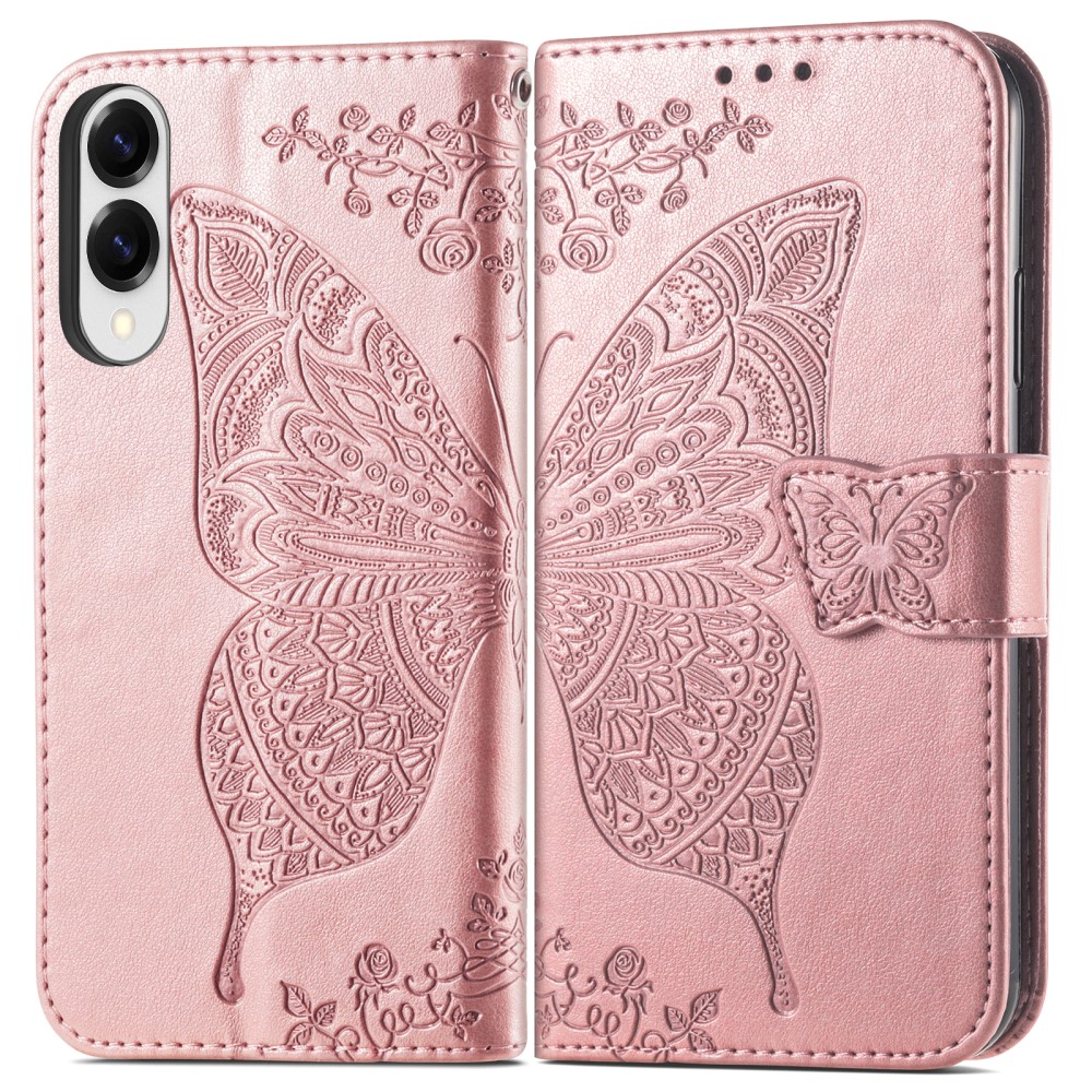  Samsung Galaxy S25 Edge Fodral Med Fjäril Tryck Roséguld - Teknikhallen.se