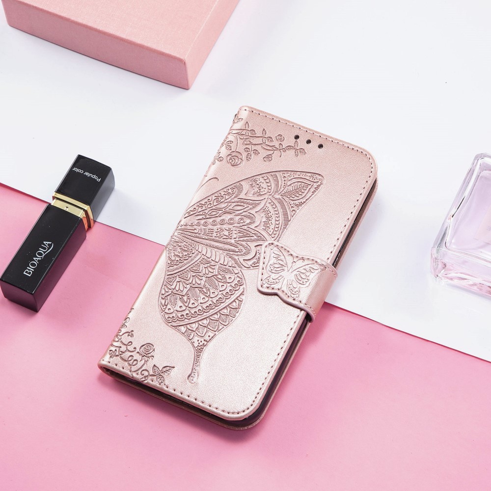  Samsung Galaxy S25 Edge Fodral Med Fjäril Tryck Roséguld - Teknikhallen.se