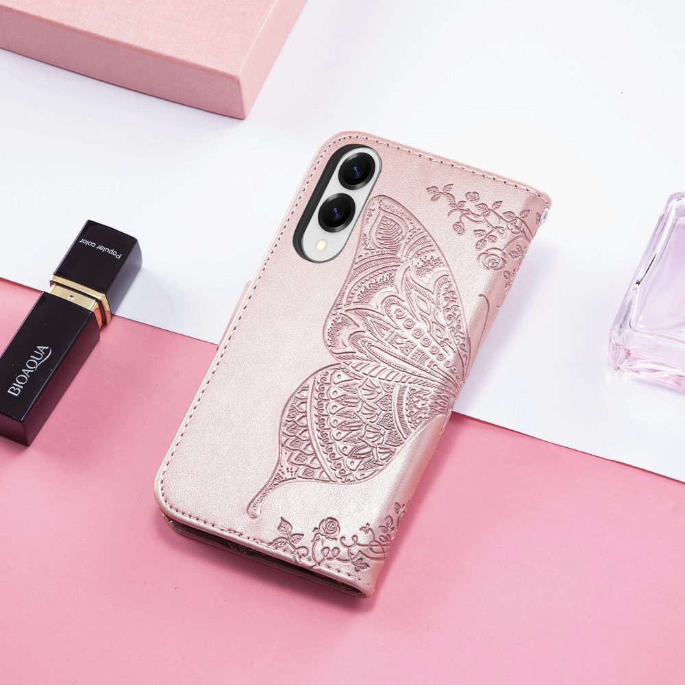  Samsung Galaxy S25 Edge Fodral Med Fjäril Tryck Roséguld - Teknikhallen.se