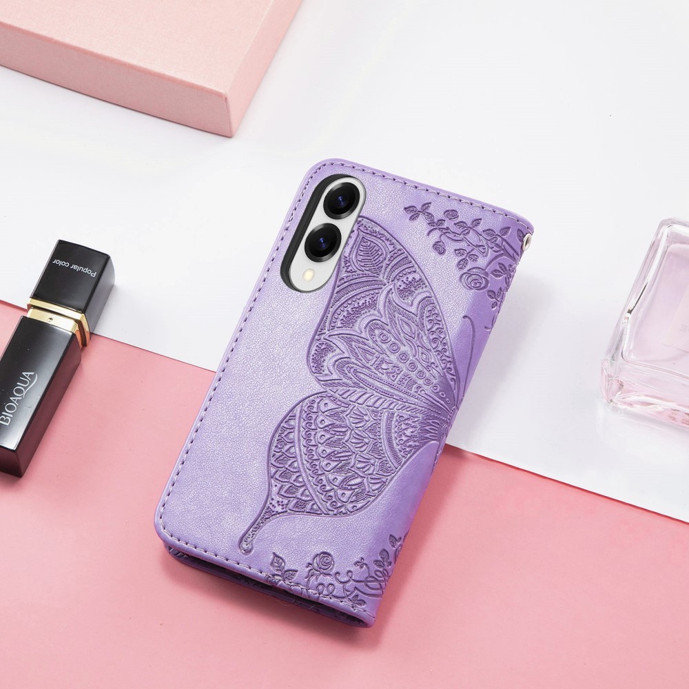  Samsung Galaxy S25 Edge Fodral Med Fjäril Tryck Lila - Teknikhallen.se