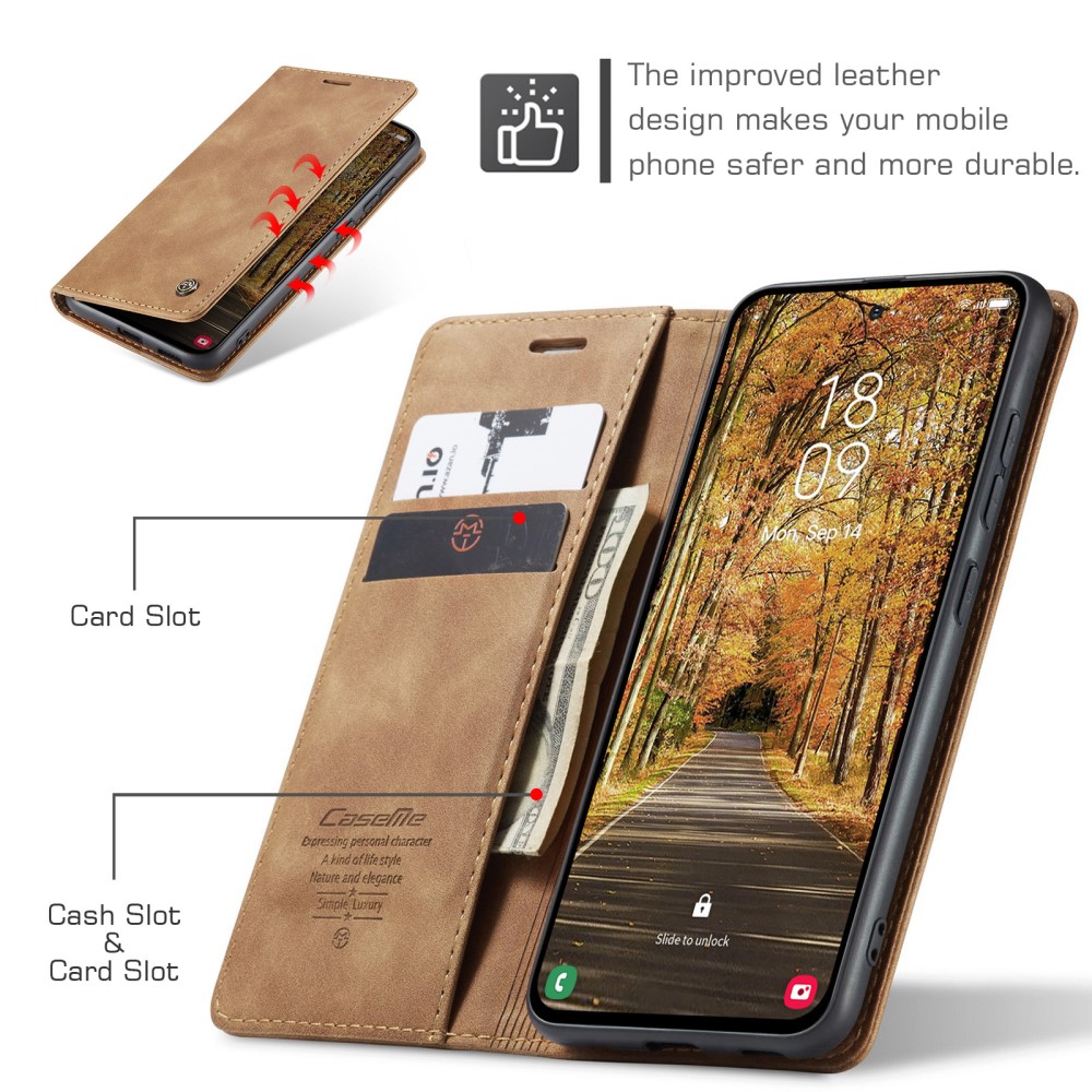 CASEME CASEME Samsung Galaxy S25 Edge Fodral Flip Läder Brun - Teknikhallen.se